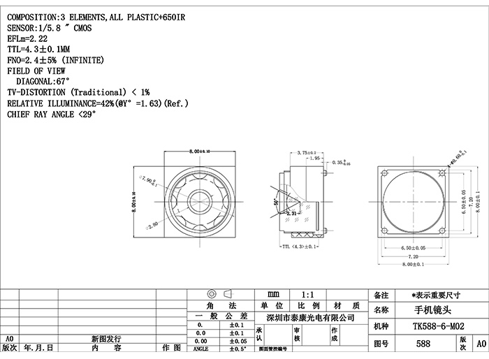 泰康差异化镜头——TK588规格书